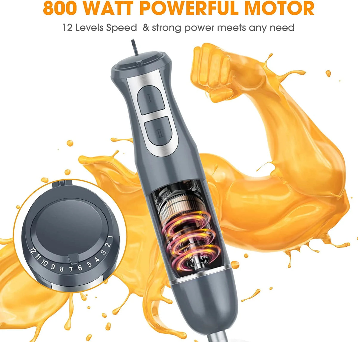 800W Stainless Steel Hand Blender with Turbo Mode K604794