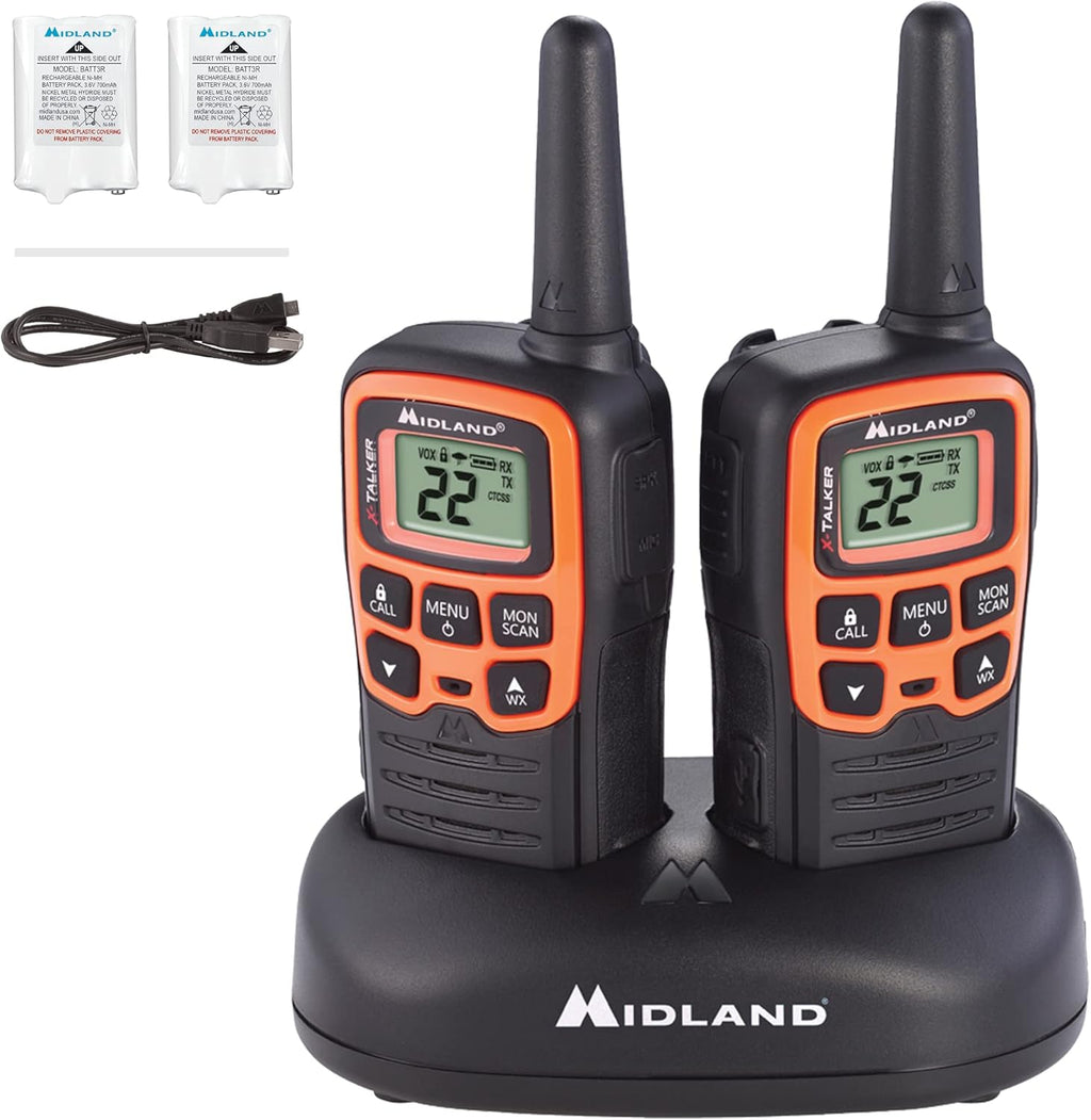 22 Channel FRS Walkie Talkie Two-Way Radio Orange/Black Pack of 6 B99683