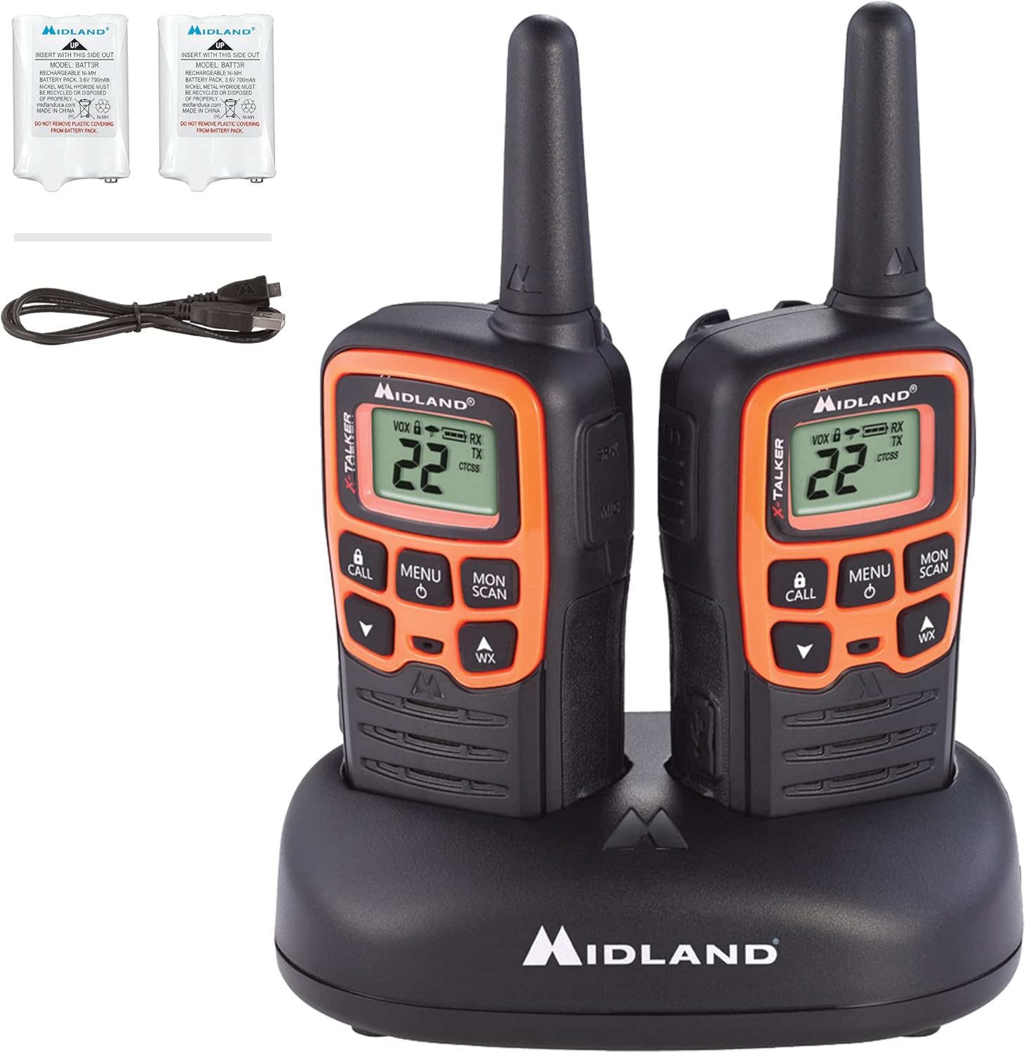 22 Channel FRS Walkie Talkie Two-Way Radio Orange/Black Pack of 6 B99683
