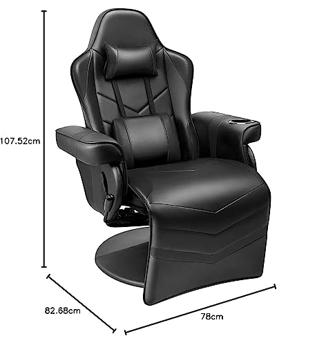 White PU Leather Gaming Recliner Chair with Footrest Headrest and Lumbar Support P67342