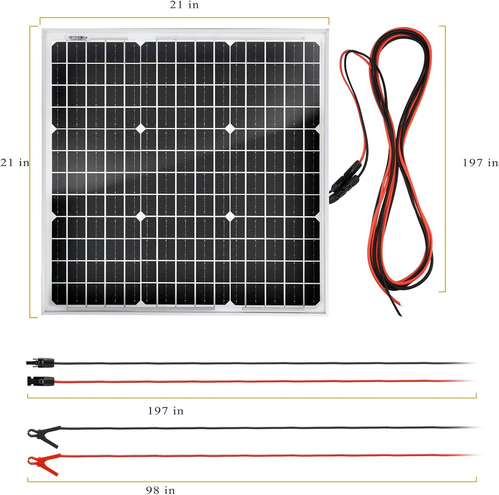 50 Watt 12 Volt Monocrystalline Solar Panel Kit with 30A PWM Charge Controller H542433