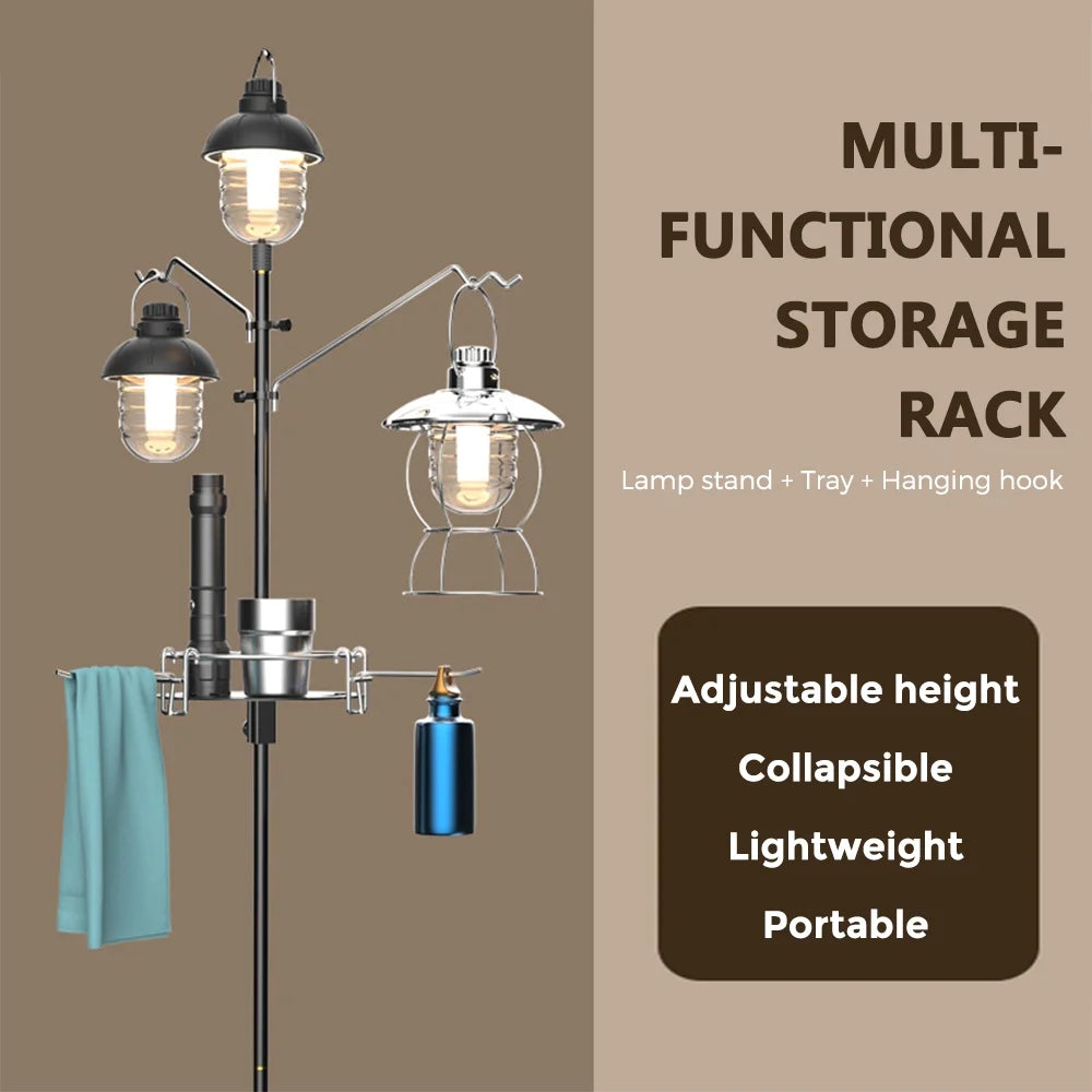 Lightweight Aluminum Alloy Camping Lamp Pole, Collapsible Adjustable Lantern Hanger H901