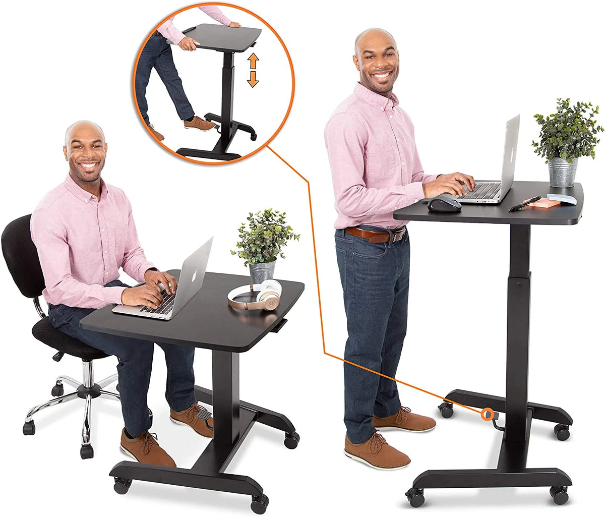 Black Mobile Podium with Pneumatic Height Adjustments K458544