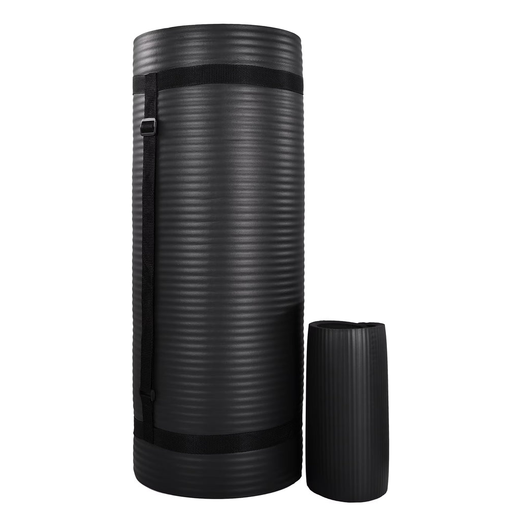 Black Extra Thick Yoga Mat with Carry Strap K46603