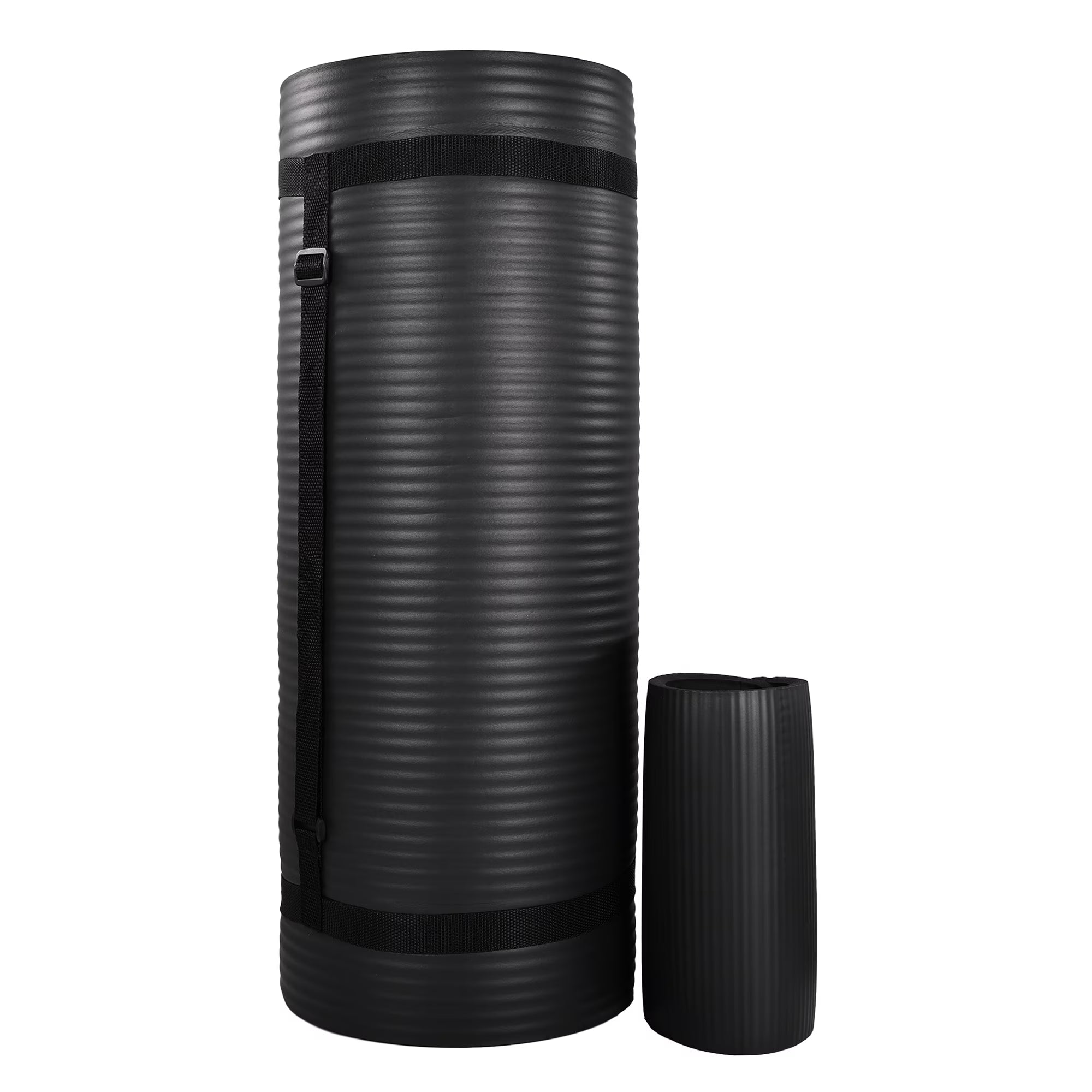 Black Extra Thick Yoga Mat with Carry Strap K46603
