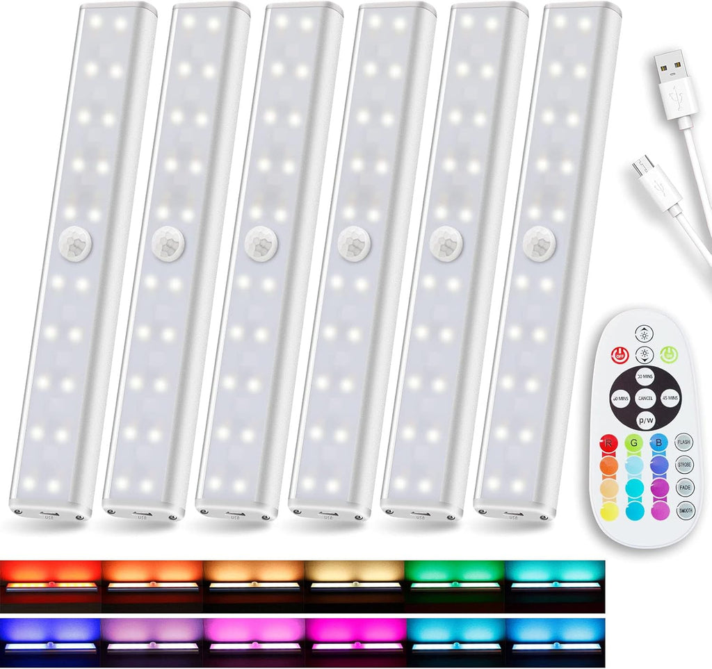 Rechargeable 48-LED Remote Lights, RGB Bar, 6 Pack O96124