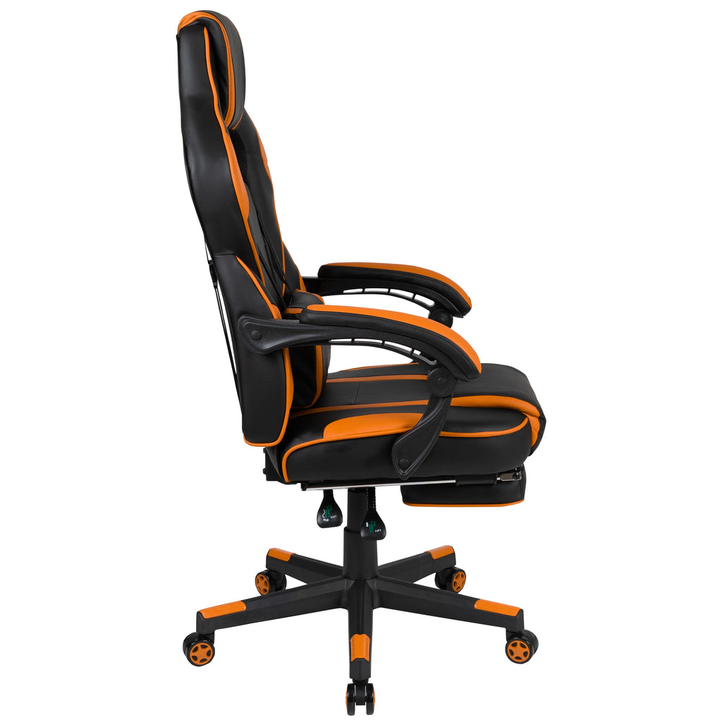 Black & Orange Gaming Chair with Footrest W29842