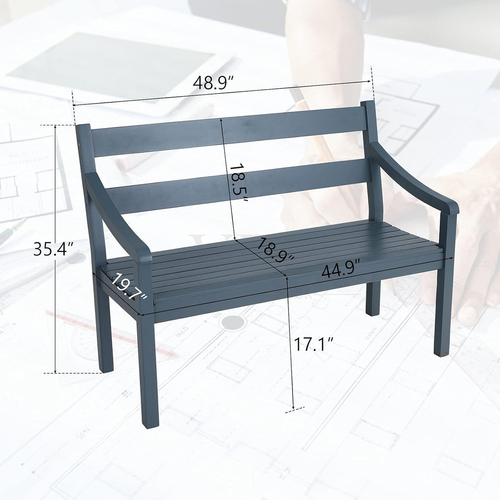 2-Person Acacia Wood Bench with Backrest and Armrest G948