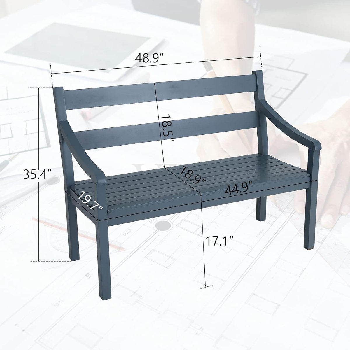 2-Person Acacia Wood Bench with Backrest and Armrest G948