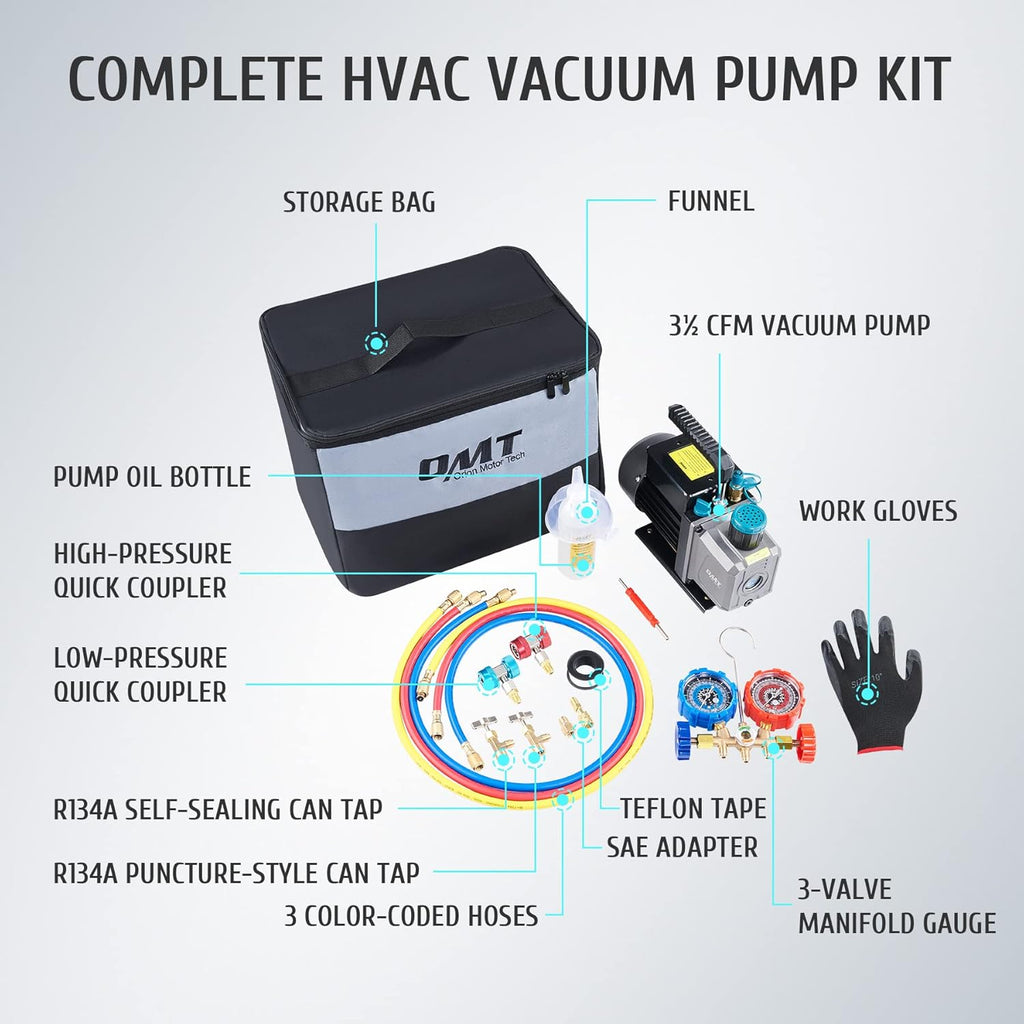 3 Way AC Gauges with 3.5cfm Vacuum Pump B31821