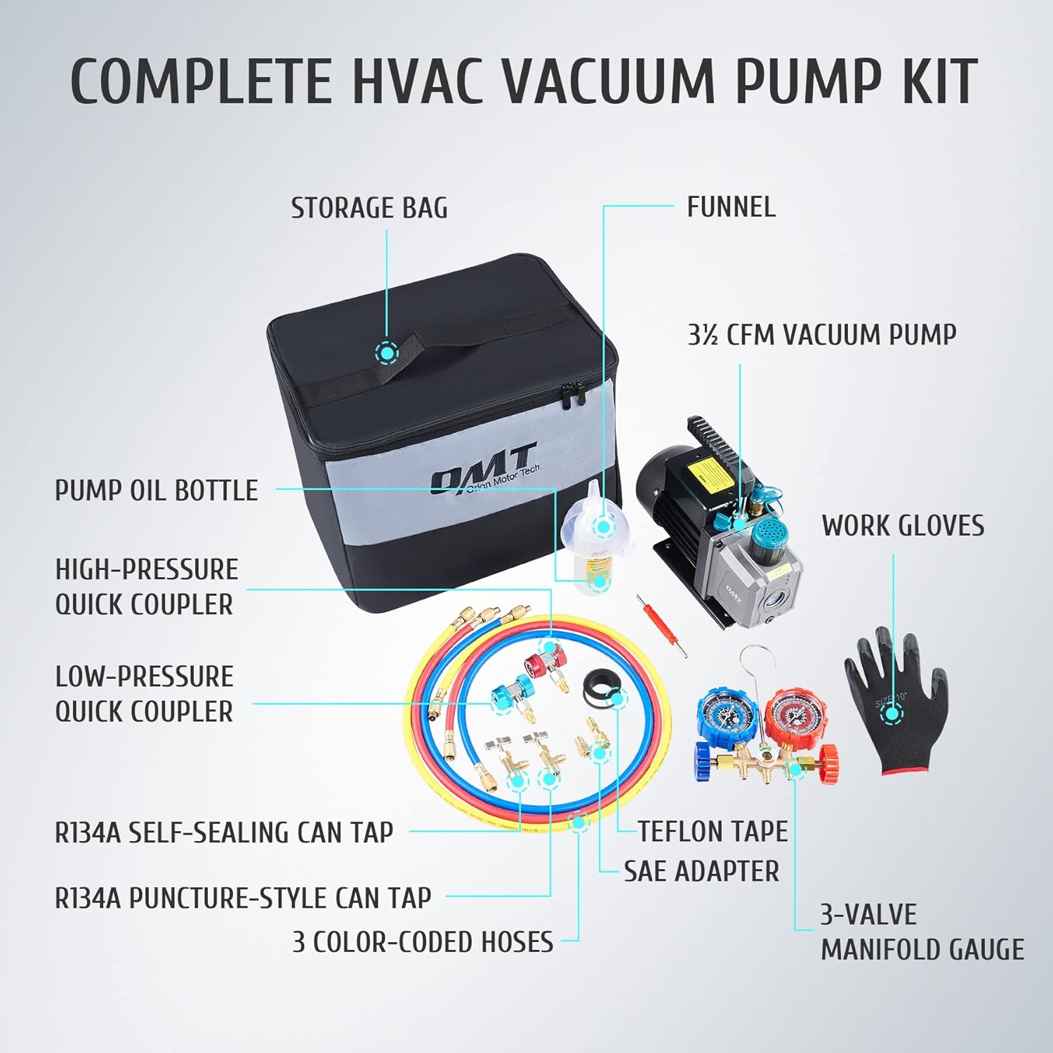 3 Way AC Gauges with 3.5cfm Vacuum Pump B31821
