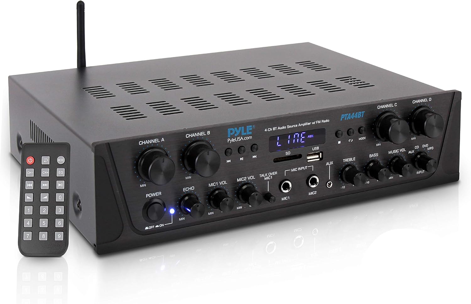 500W 4 Channel Bluetooth Amplifier with USB Microphone AUX FM RCA O61273