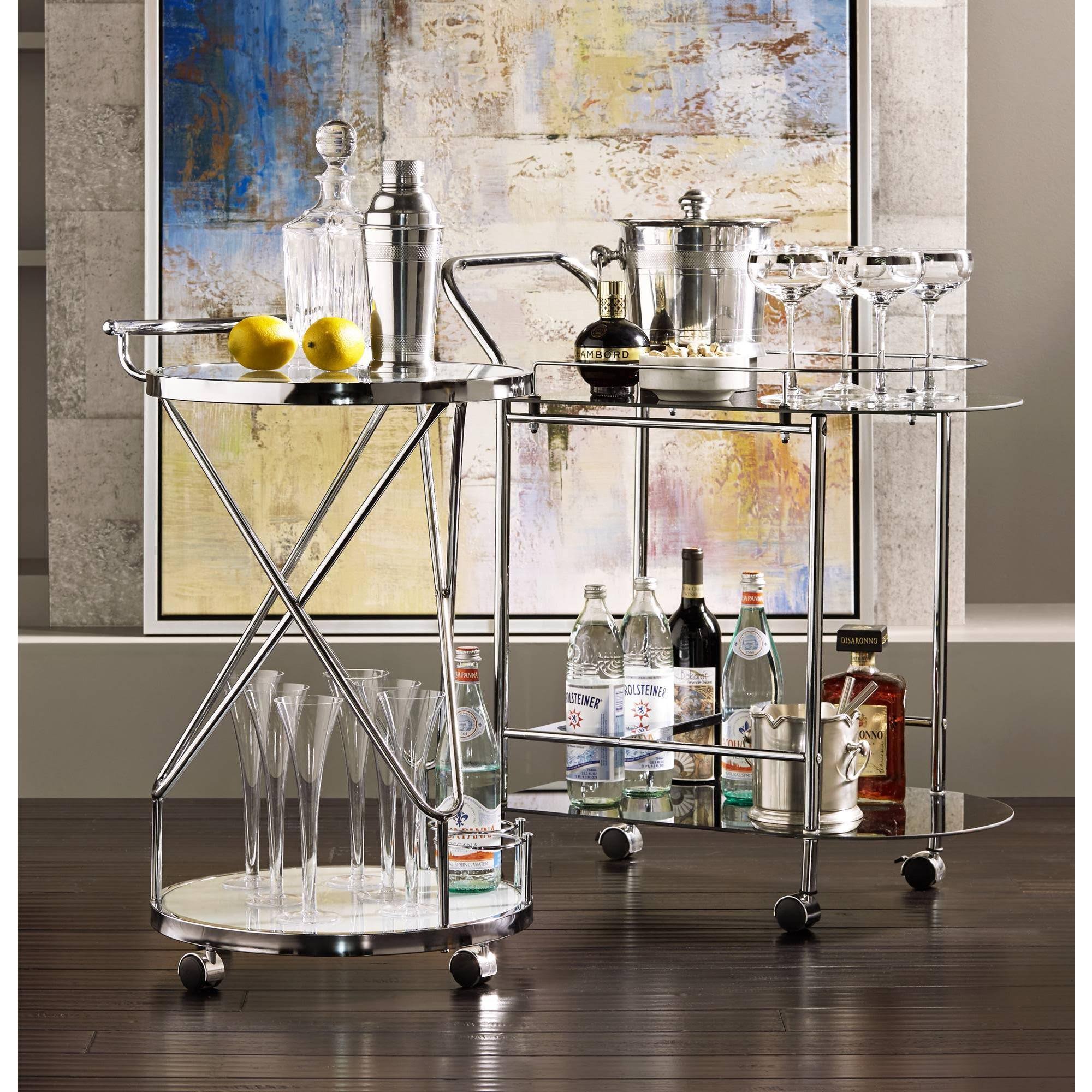 Black Glass Rolling Serving Cart V4193