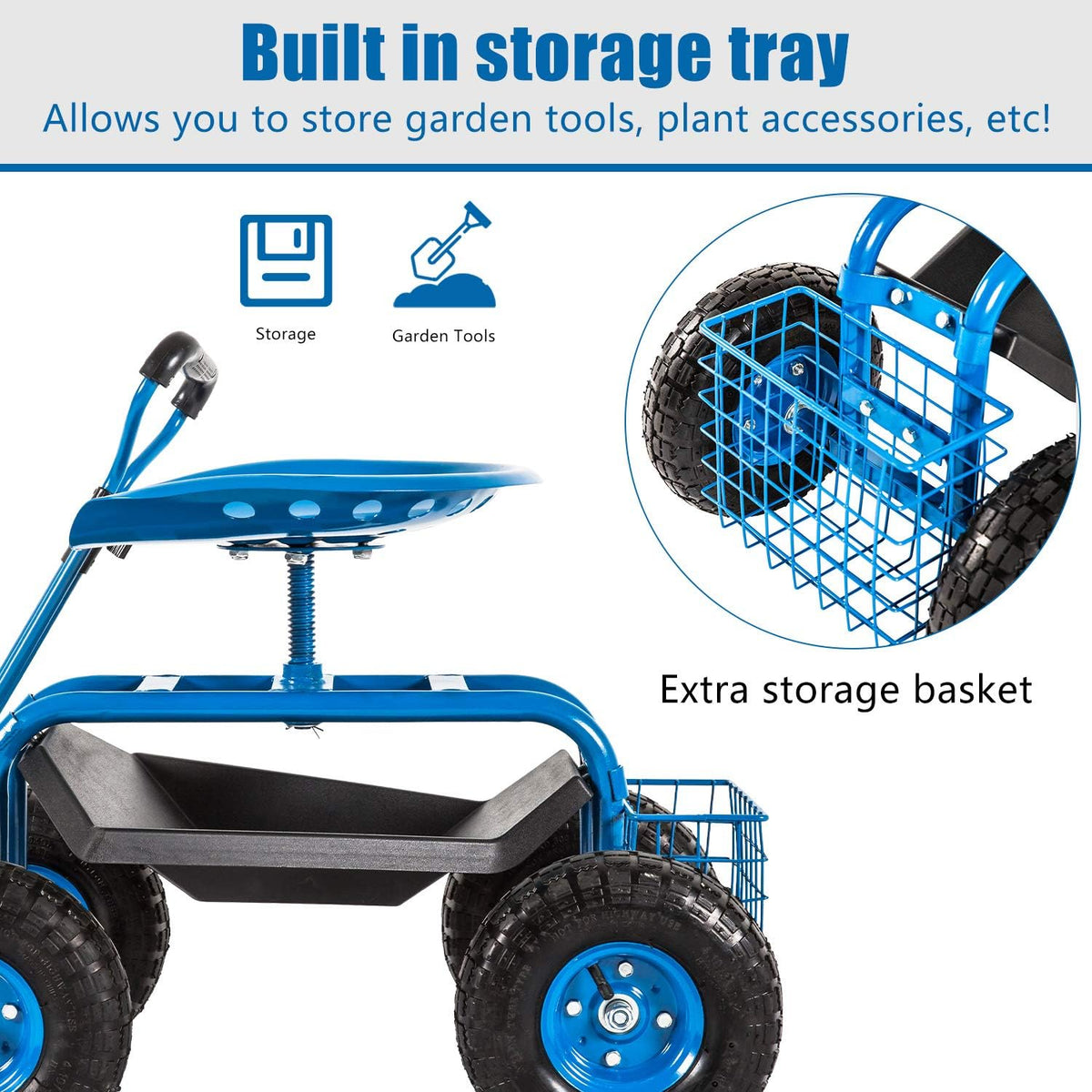 Heavy Duty Rolling Garden Cart with Extendable Steer Handle M545