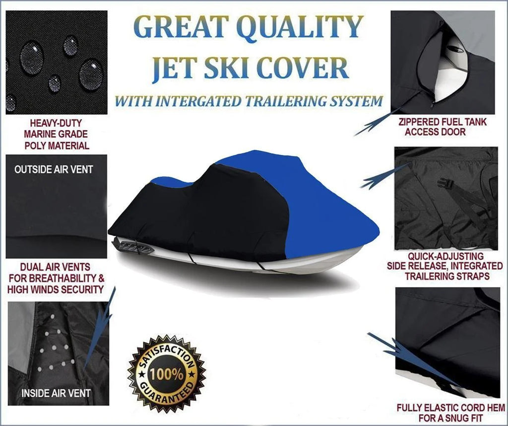 Black Blue Heavy-Duty 600 Denier Jet Ski PWC Cover 2 Seater B337