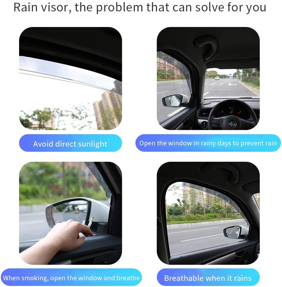 4Pcs Smoke Car Window Visors Rain Guard Tape-On Mount P614