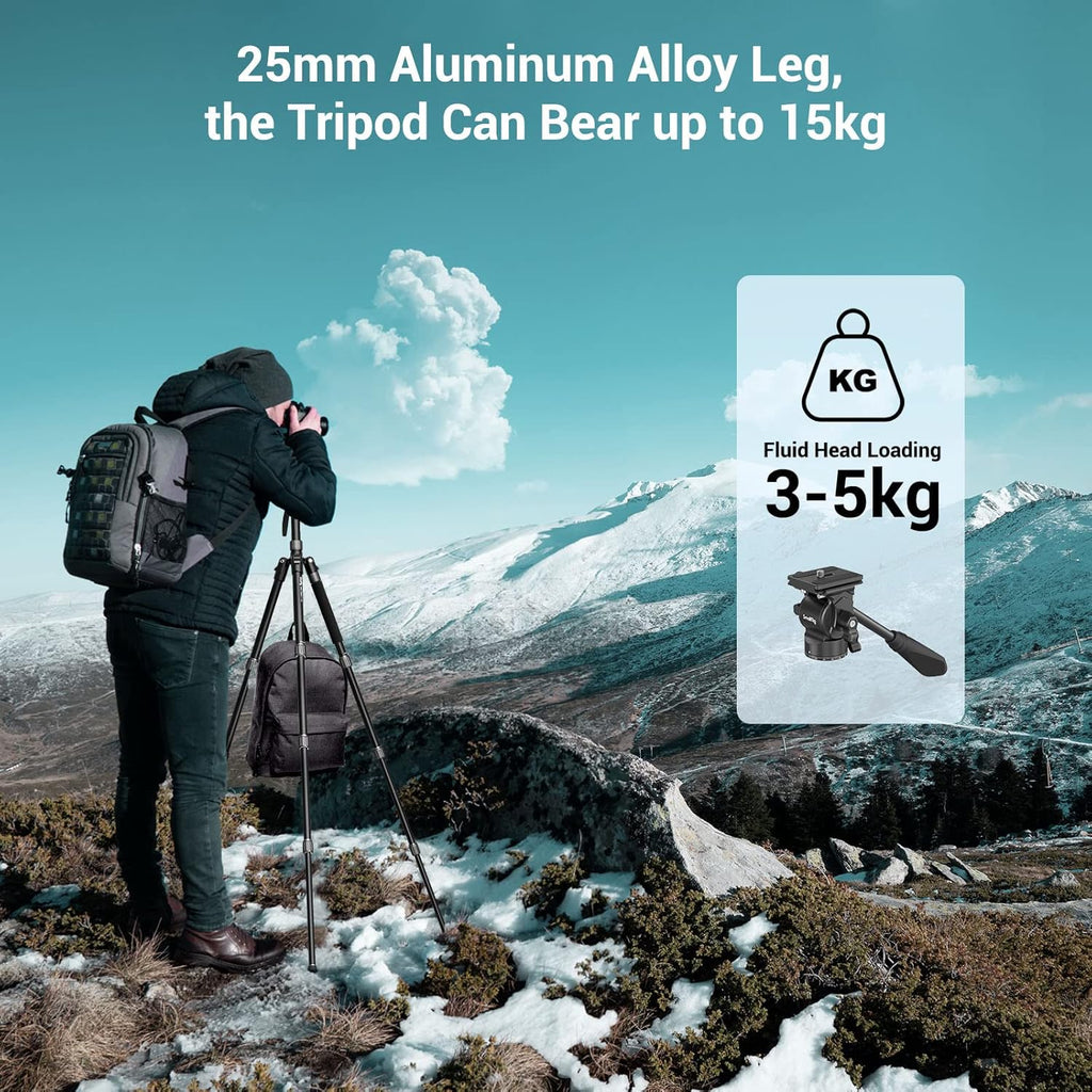 71 Video Tripod Monopod with Fluid Head, Aluminum Camera Tripod, Adjustable Height from 16.5 to 71 O10507