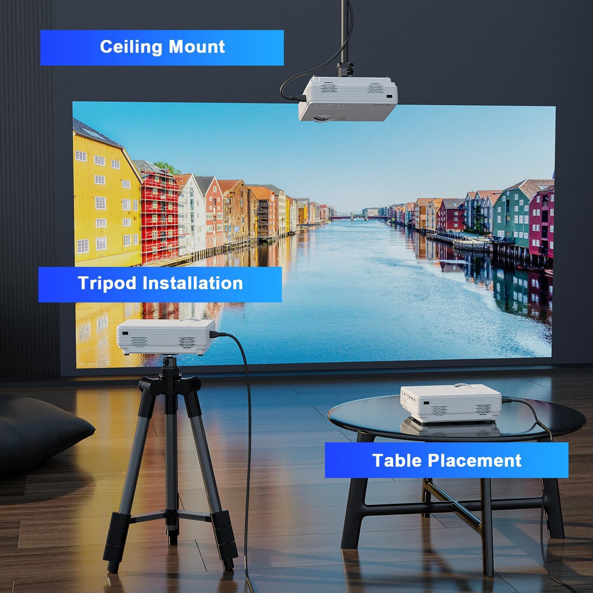Mini Projector, Full HD 1080P Video Projector, Portable Outdoor Movie Projector I9018