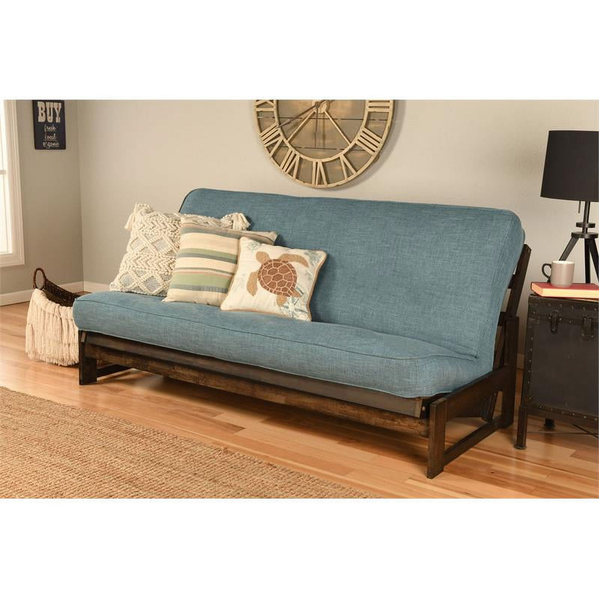Full-size Futon Cover in Linen Aqua Blue Fabric E267