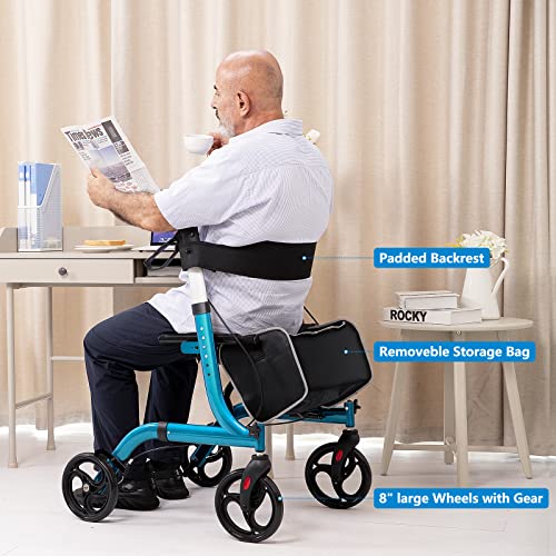 Champagne Lightweight Aluminium Folding Rollator Walker with Seat and 8-inch Wheels T481