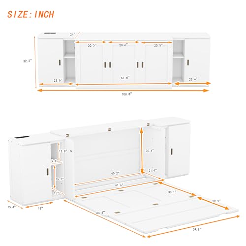 Queen Size Solid Wood Murphy Bed with USB Ports W49592