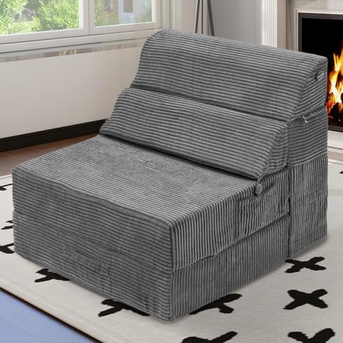 Grey Folding Sofa Bed Convertible Sleeper Chair Couch D58871