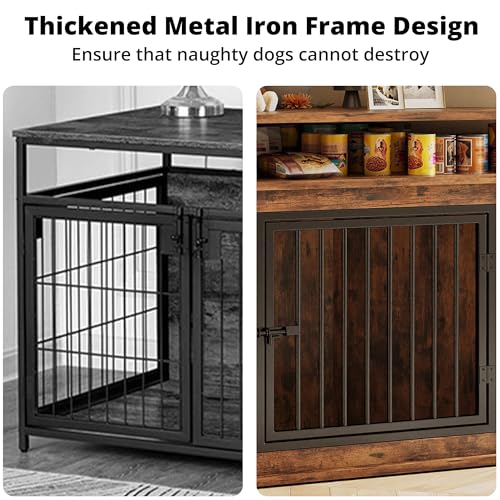 Rustic Brown Corner Wooden Dog Crate with 2-Tier Shelves O561