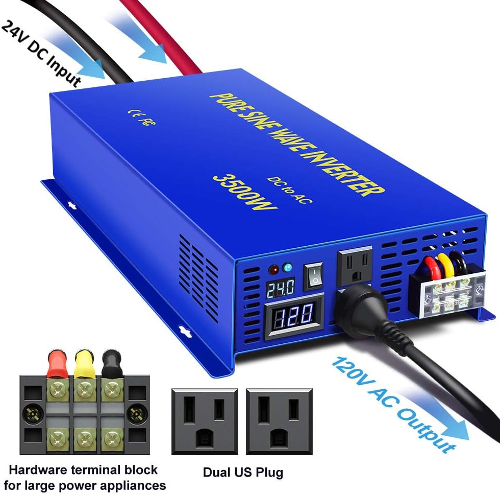 3500W / 7000W Peak 24V DC to AC 110V 120V Pure Sine Wave Power Inverter with LCD Display K794693