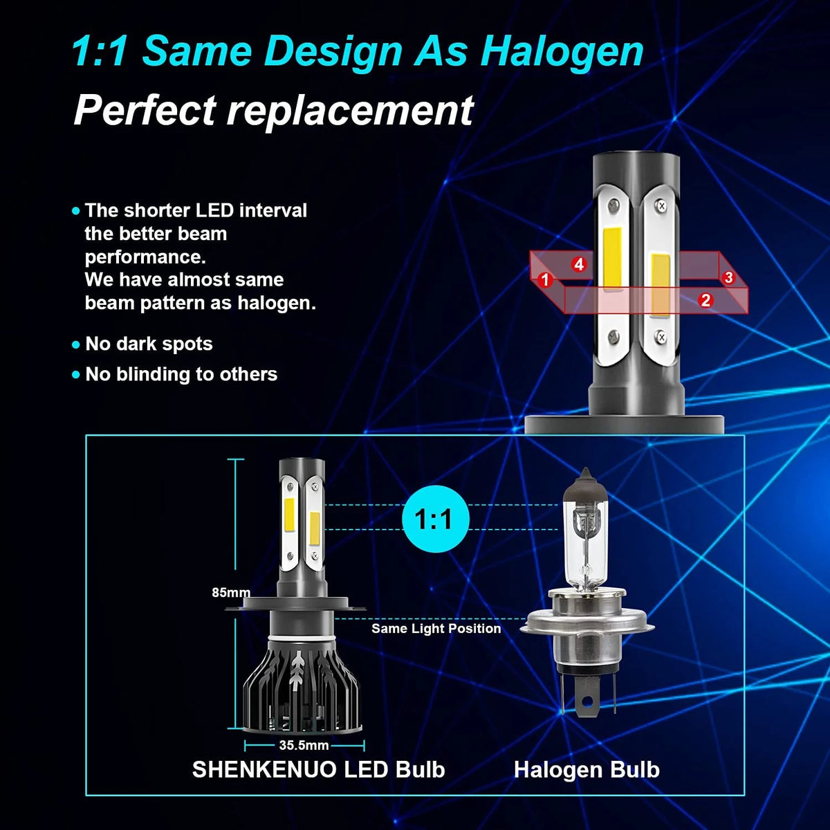 6000K White LED Headlight Bulbs High/Low Beam 2pc V544