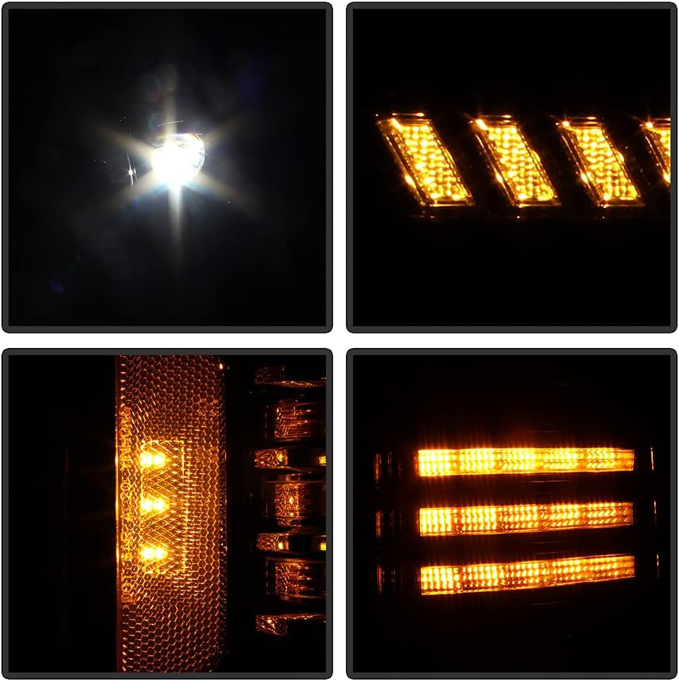 Black LED Tube Projector Headlights Set Left+Right H419