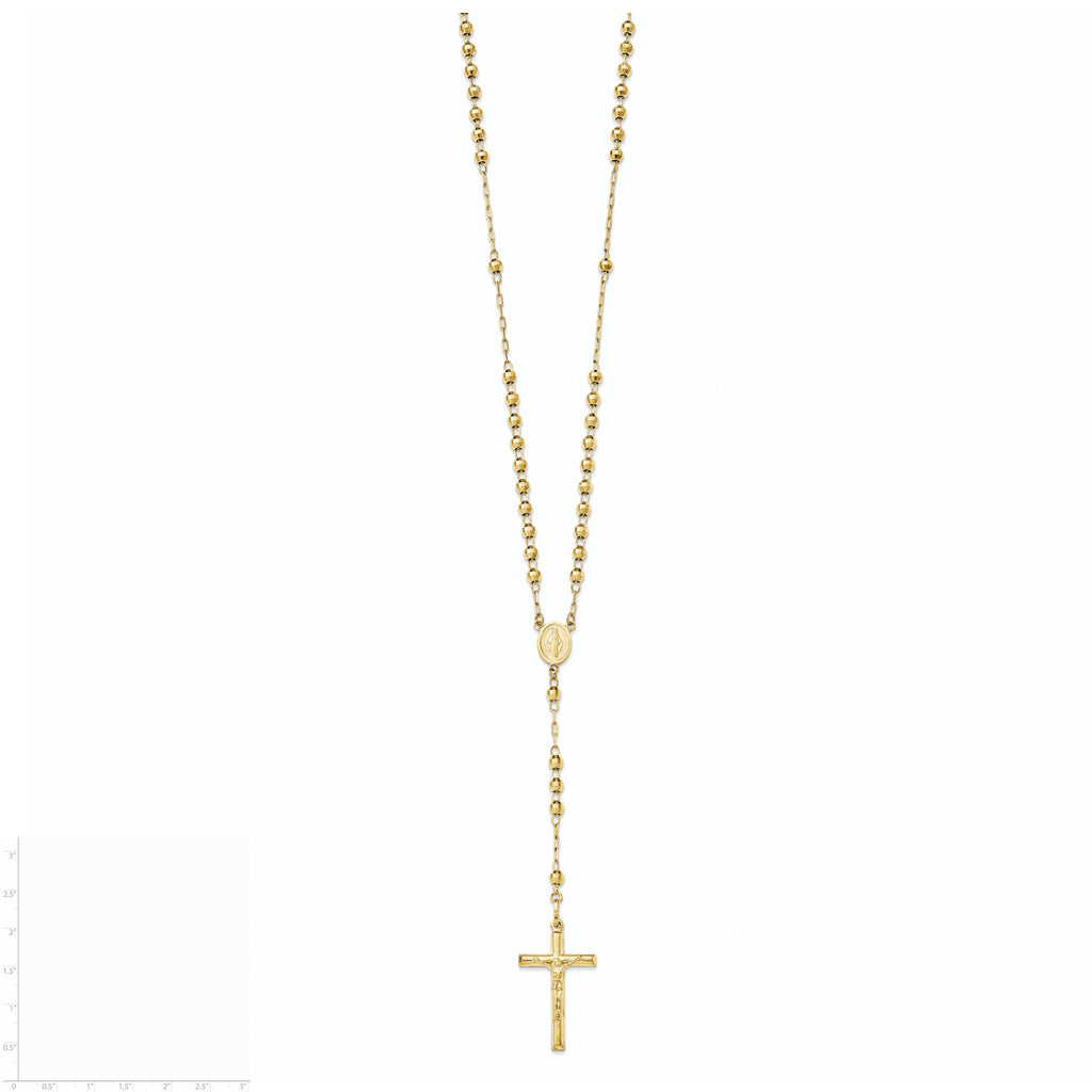 14K Yellow Gold Diamond-Cut Beaded Rosary Necklace B987