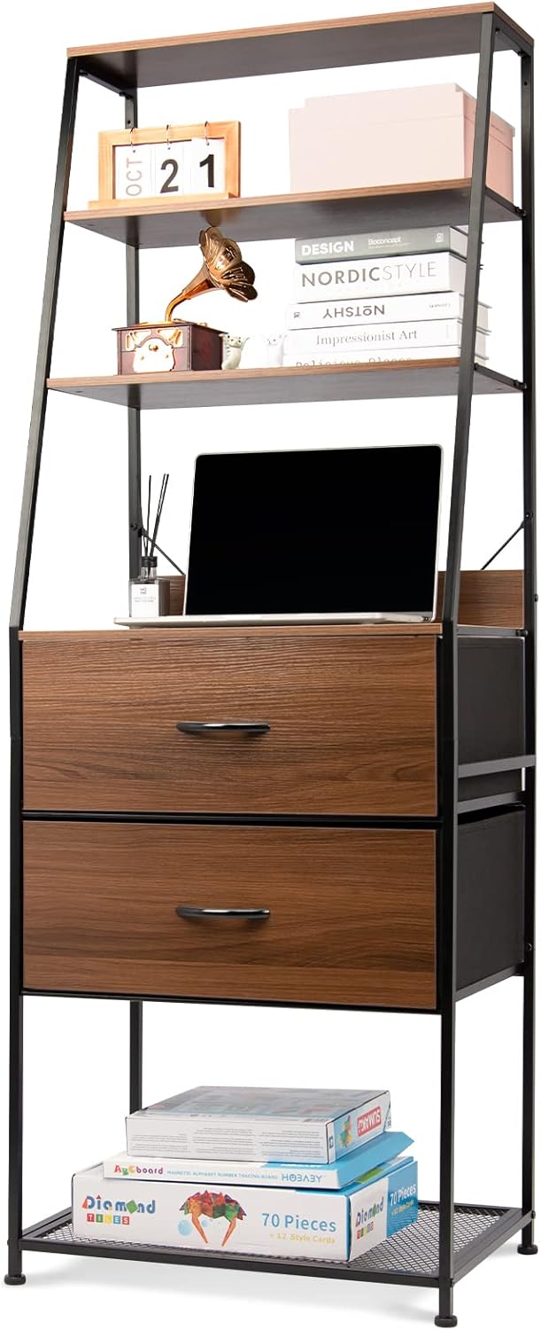 Rustic Brown 3-Tier Bookcase with 3 Drawer E55477