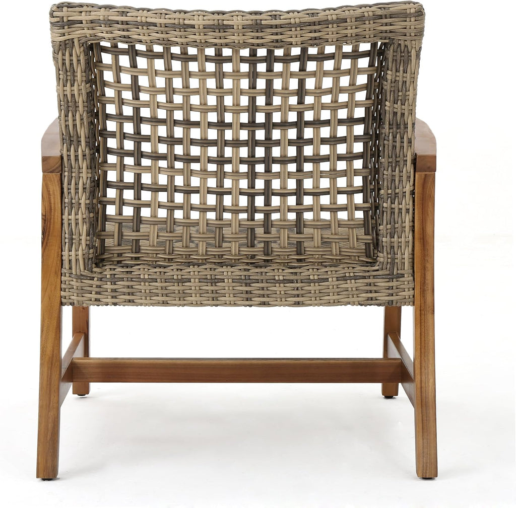 4-Pcs Set Wicker Club Chairs with Acacia Wood Frame J7271
