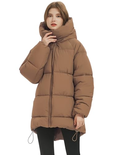 Women Mid-Length Puffer Hooded Jacket Winter Padded Warm Coat B6809