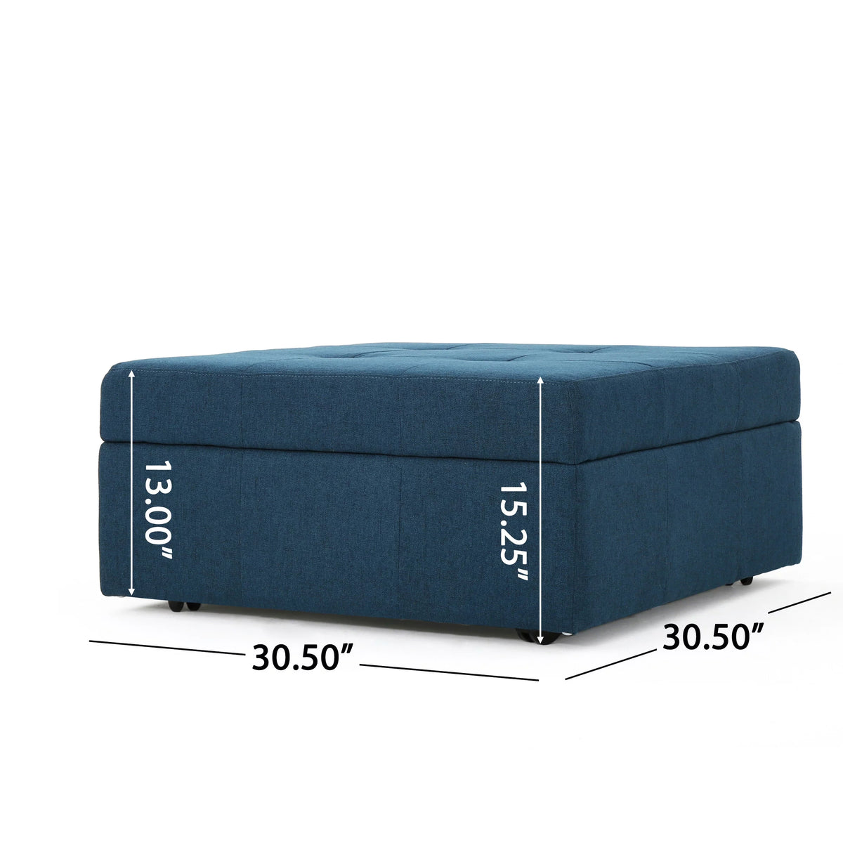 Navy Blue Tufted Fabric Storage Ottoman with Rolling Casters V364