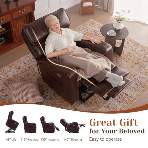 Leather Power Lift Recliner Chair with Heat & Massage E7633