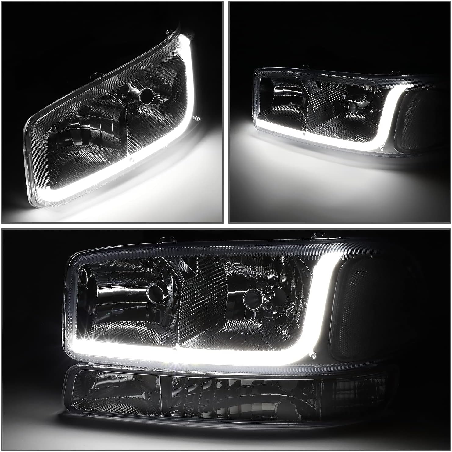 4PCs LED DRL Strip Headlight Bumper Lamp Chrome Clear M150269