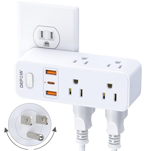 White 6AC 3USB Wall Outlet Extender with Rotating Plug I723