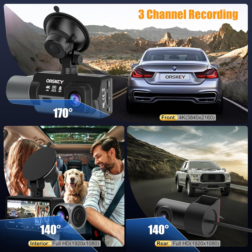 64GB Card 4K Dash Cam Front Rear Inside with GPS G82203