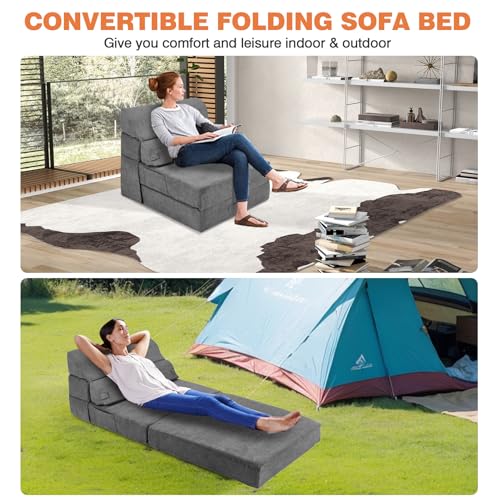 Grey Folding Sofa Bed Convertible Sleeper Chair Couch D58871