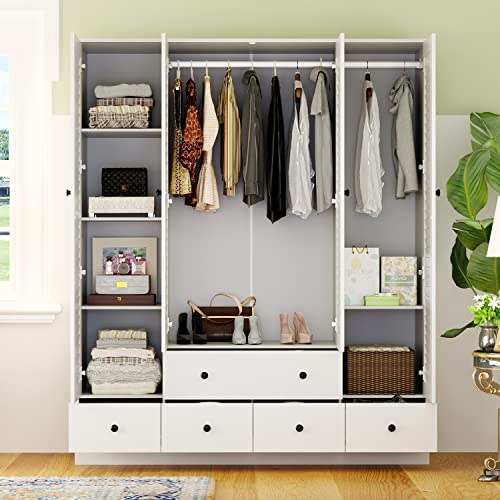 White 5 Drawer Wardrobe with Shelves and Hanging Rod G9085