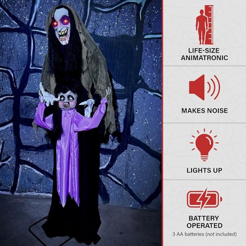 5.25-ft. Standing Gravekeeper Animatronic with Red LED Eyes and Sound Effects E682813