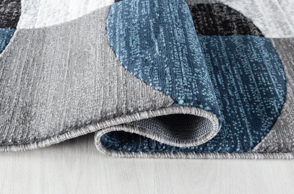 Blue Black White Grey Abstract Area Rug J30296