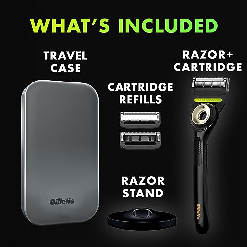 Gold Edition Razor with Exfoliating Bar, 1 Handle, 3 Razor Blade Refills, 1 Travel Case, 1 Premium Magnetic Stand D766154