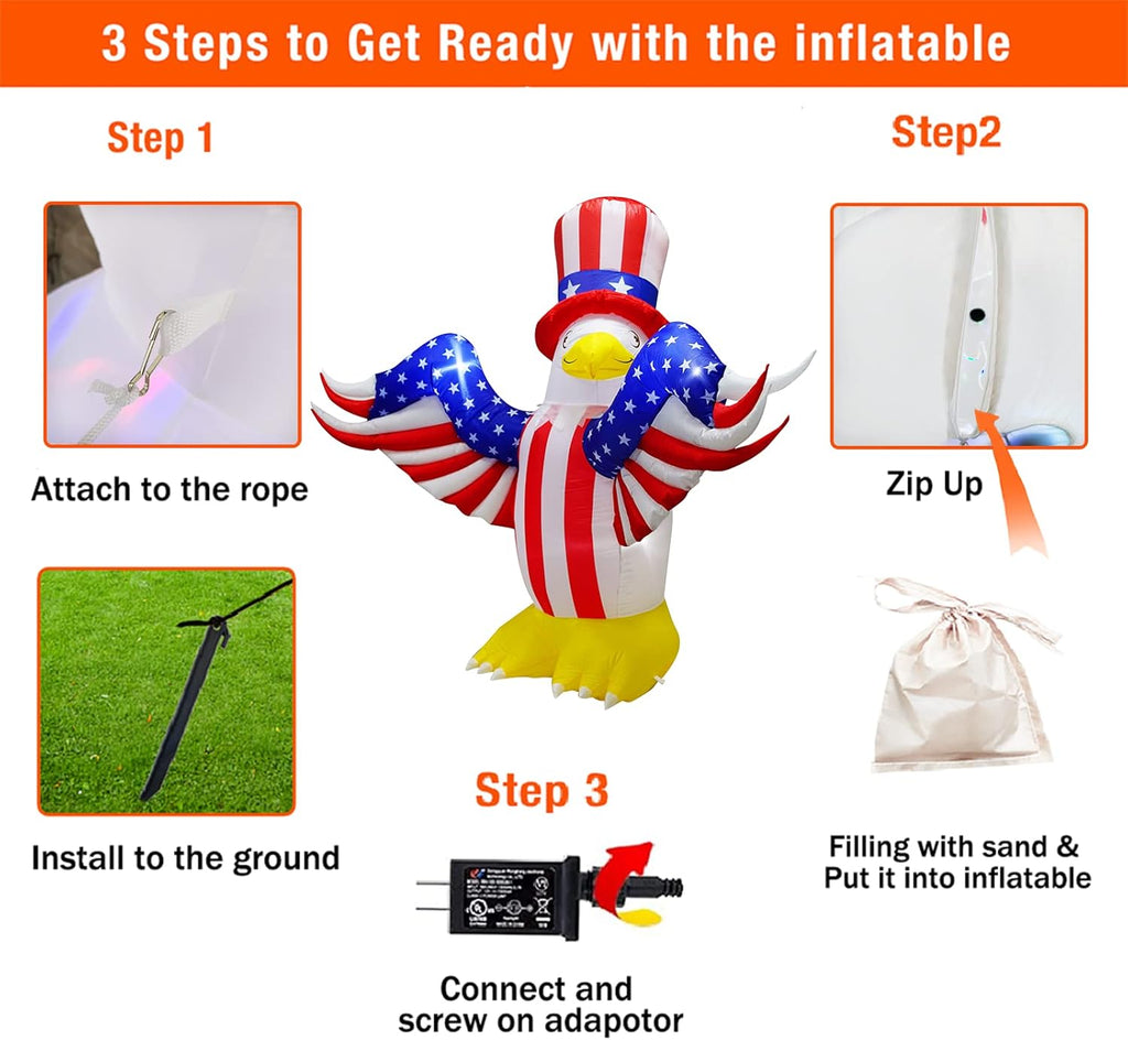 7.2FT Inflatable American Bald Eagle with LEDs E416692