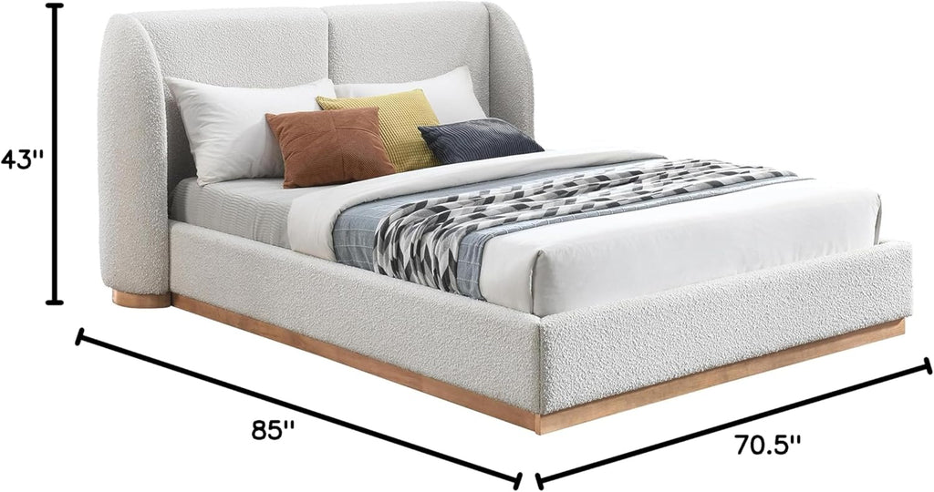 Full Rich Cream Boucle Fabric Solid Wood Wing Back Bed J85798