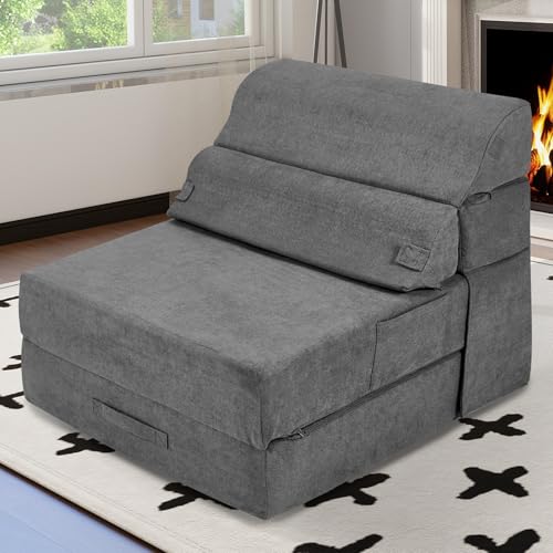 Grey Folding Sofa Bed Convertible Sleeper Chair Couch D58871