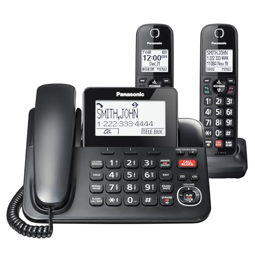 Black Corded/Cordless Phone with Digital Answering Machine, 2 Handsets Q869194