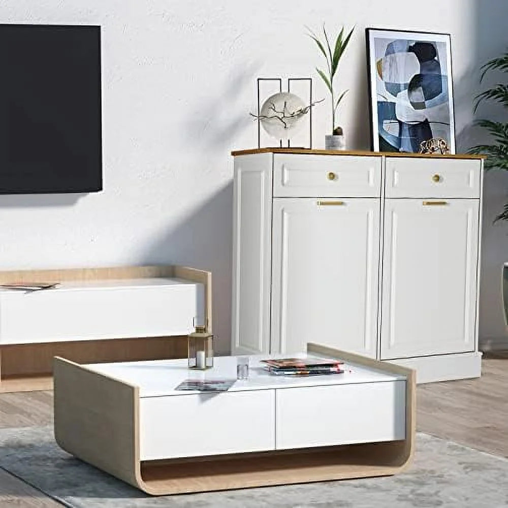 Double Barn Door Style Trash Cabinet with Solid Hideaway Drawer P685892
