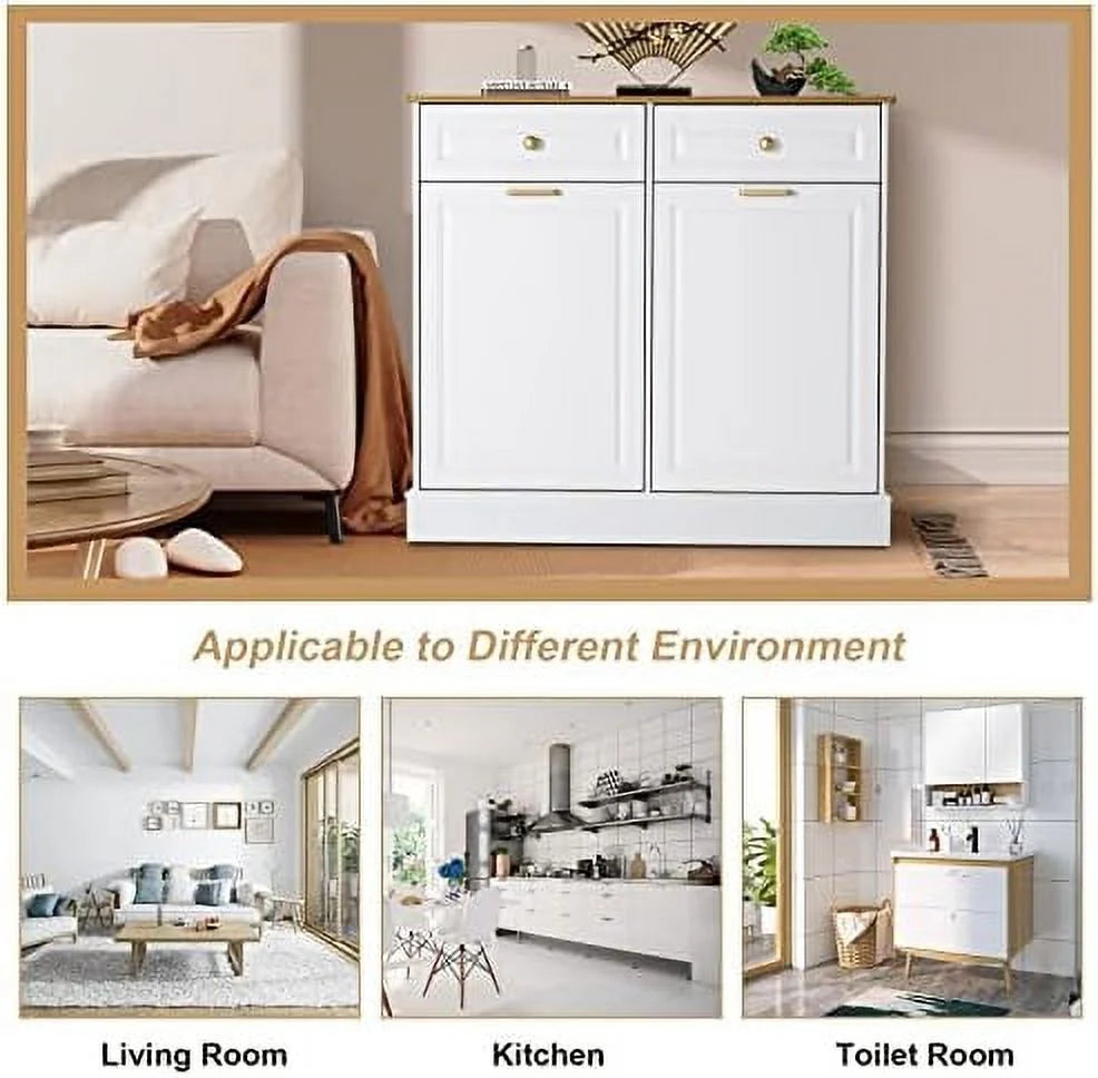 Double Barn Door Style Trash Cabinet with Solid Hideaway Drawer P685892